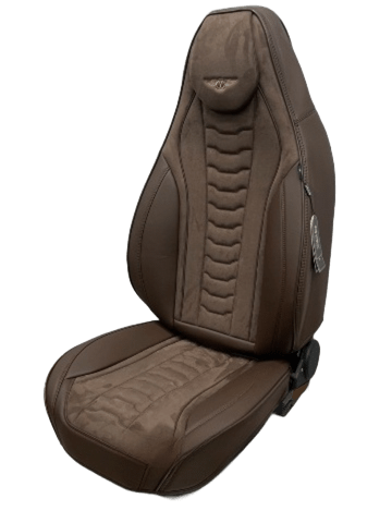 Каркасные авточехлы из экокожи и алькантары для цельного подголовника  