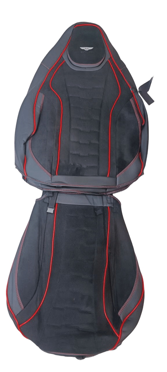 Серо‑чёрные каркасные авточехлы с красной строчкой  