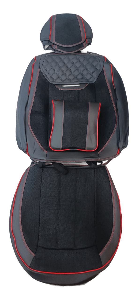 Чёрные каркасные авточехлы с красной строчкой  