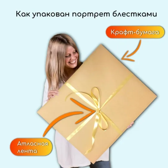 Упаковка портрета блестками Упаковка портрета блестками