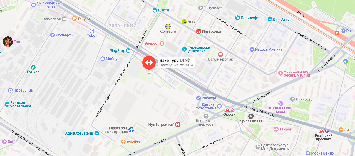 Карта расположения студии Вахе Гуру