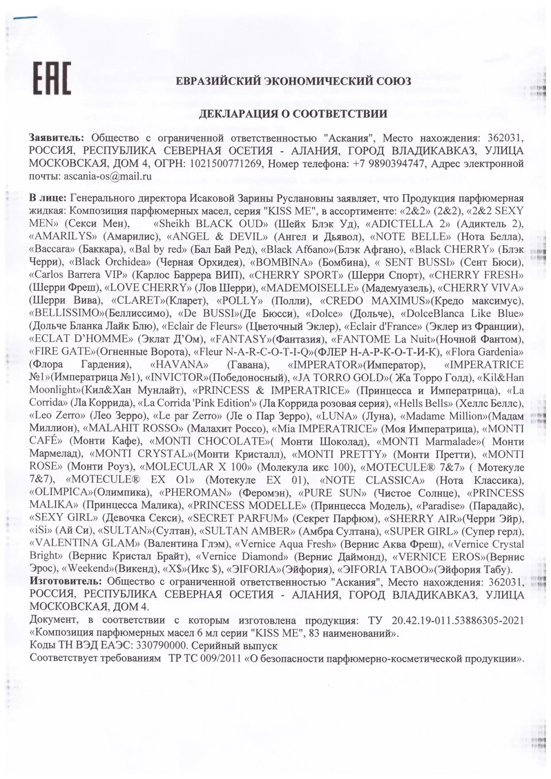 Парфюмерия оптом сертификаты