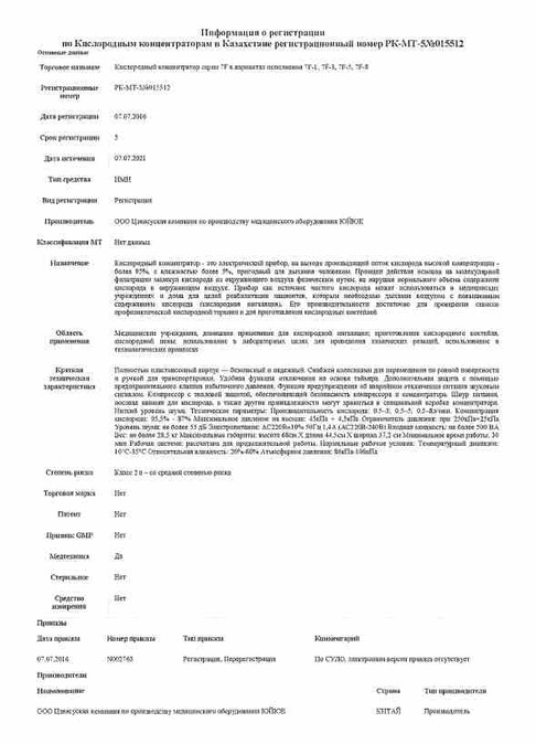 кислородный концентратор сертификат