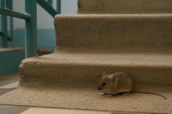 Мышь на лестнице в подъезде