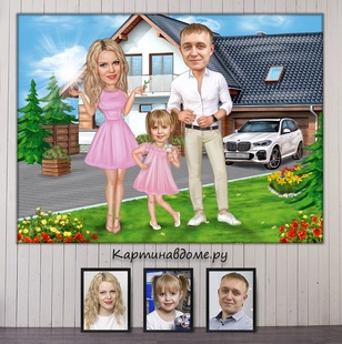 Изображение шаржа-портрета как подарка на 13 лет отношений или свадьбы