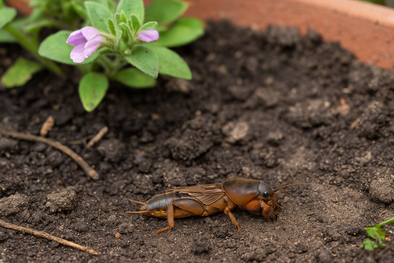 Медведка на клумбе