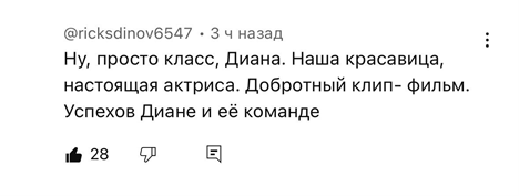Комментарий: «Просто класс, Диана. Добротный клип-фильм»