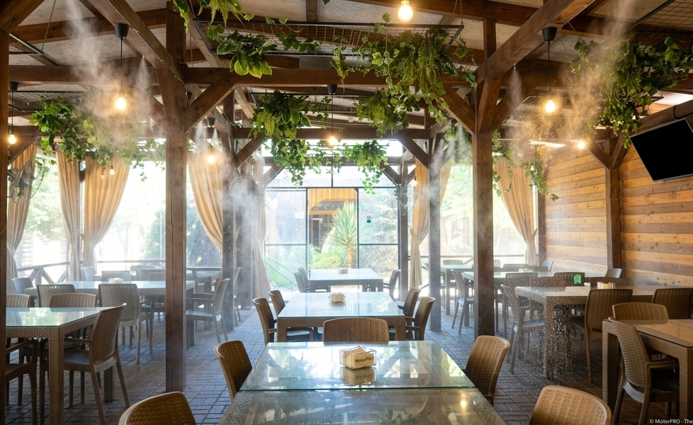 Система туманообразования Umbrella System в Парке Миниатюр, Бахчисарай.