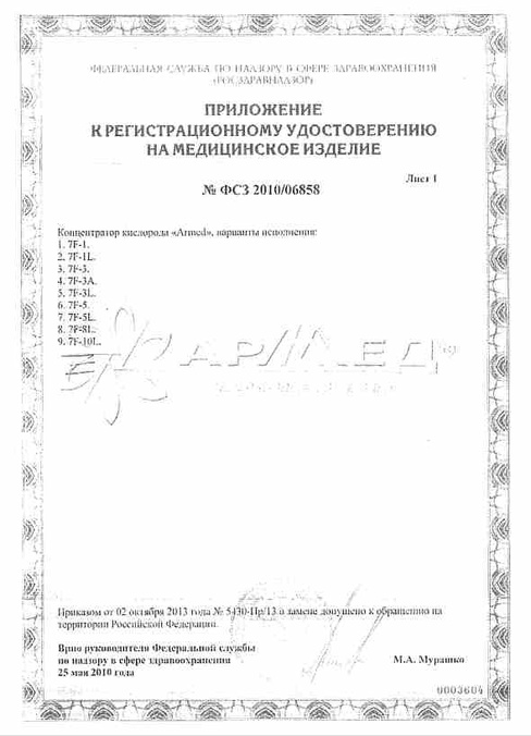кислородный концентратор сертификат