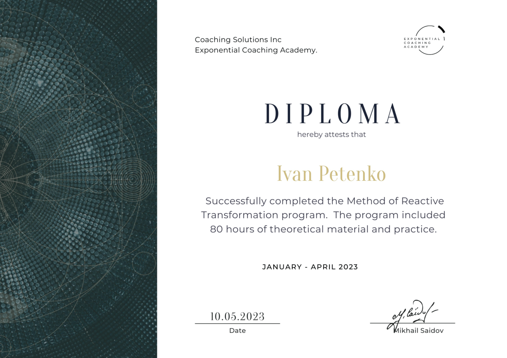 CERTIFICATE Coaching Solutions Inc