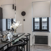 Рулонные шторы в гостиной в проем