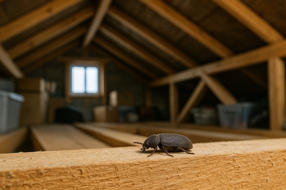 Жук на чердаке на балках