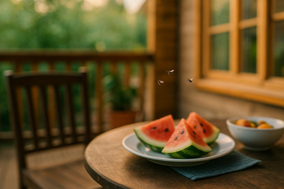 Мошки летают над столом