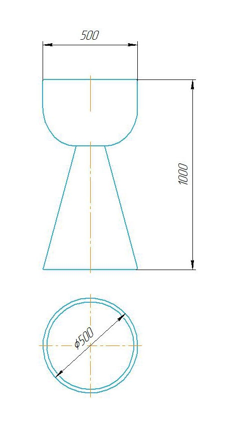 Чертёж размеров и формы кашпо