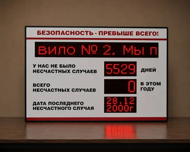 Промышленное электронное табло показателей травматизма на производстве