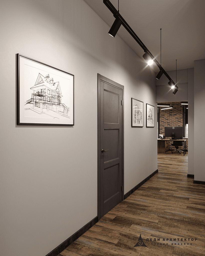 Современный интерьер холла офиса строительной компании