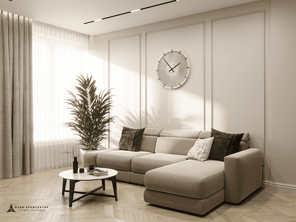 Дизайн современной гостиной в ЖК Столичный