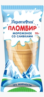Мороженое в вафельном стаканчике пломбир со сливками ГОСТ 15% 70 грамм - ООО "Гермиона"