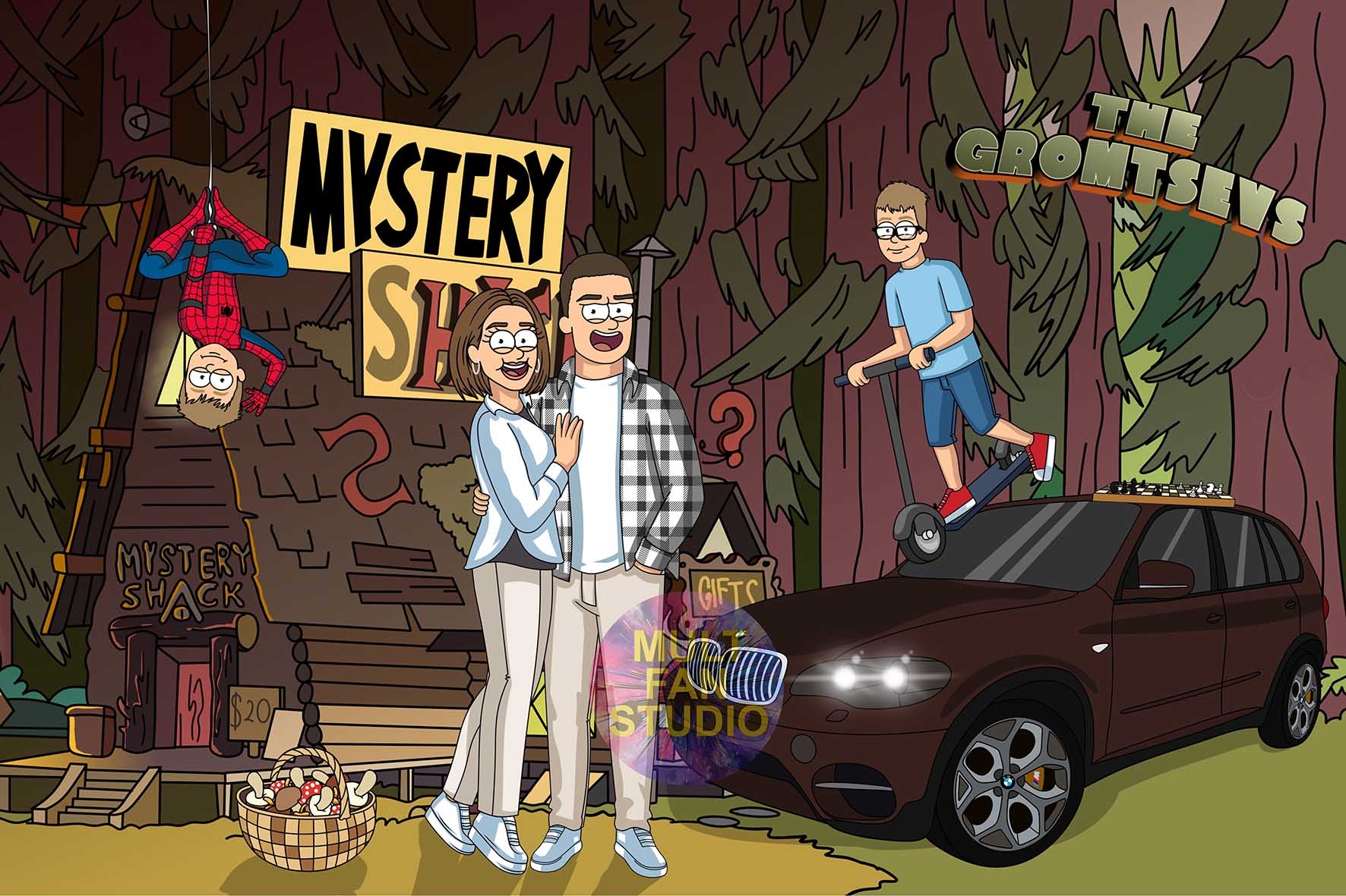 Портрет семейный в мультяшном стиле Gravity Falls 