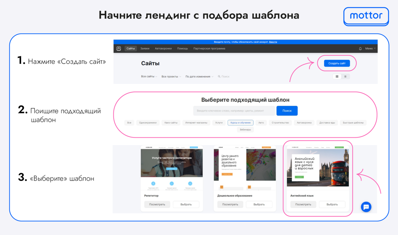 Подбор шаблона в конструкторе Mottor