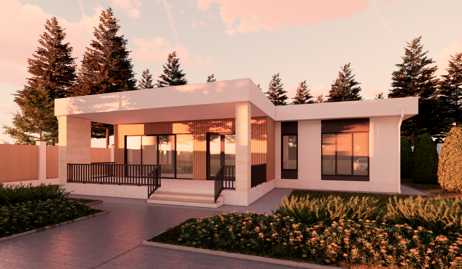 Визуализация дома с эркером и контрастным фасадом