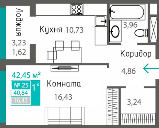 1 комнатная квартира ЖК черника