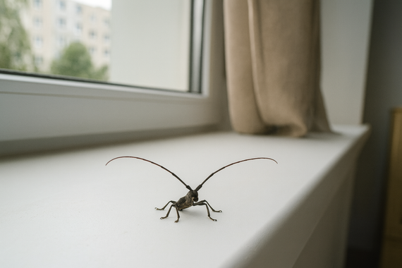 Жук усач на подоконнике