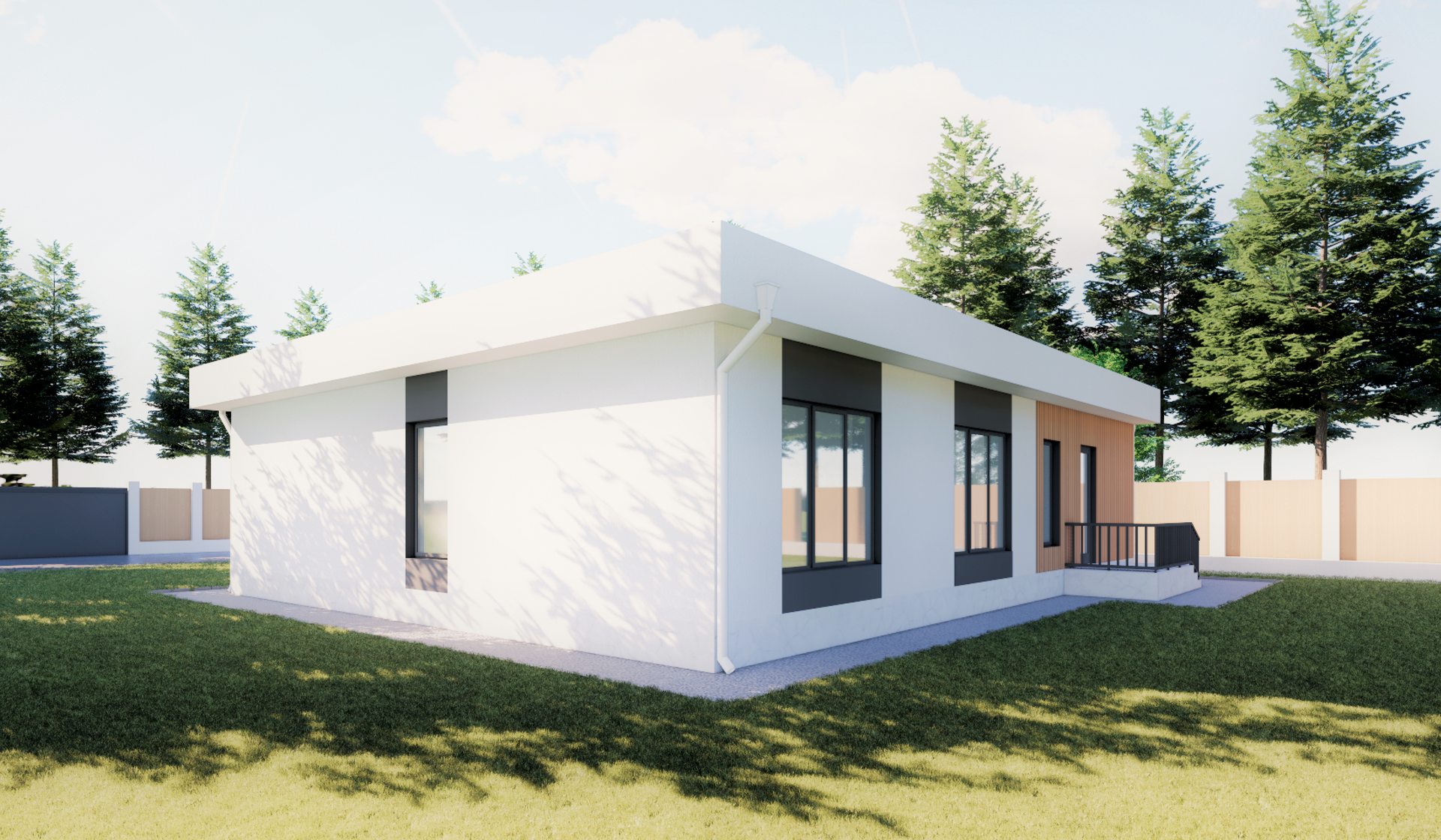 Визуализация дома с эркером и контрастным фасадом