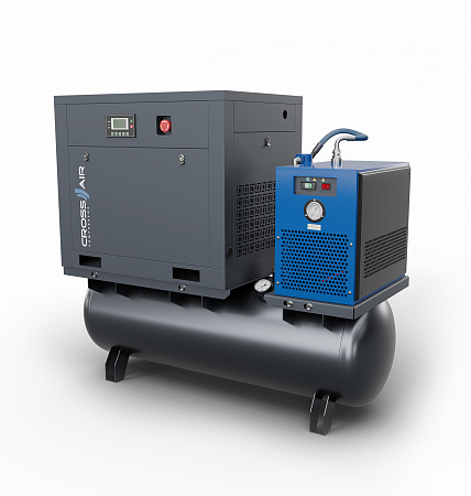 Винтовая компрессорная станция CrossAir CA15-10RA-500DRY с ресивером и осушителем на белом фоне
