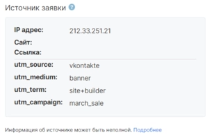 Информация об источнике заявки