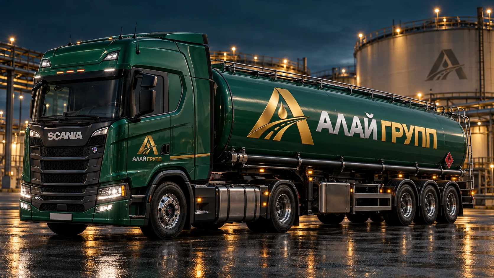 Бензовоз Scania с логотипом Алай Групп