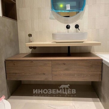 Подвесная тумба в ванную с раковиной и ящиками push-to-open в стиле лофт