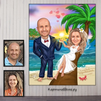 Изображение шаржа-портрета как подарка на 12 лет отношений или свадьбы