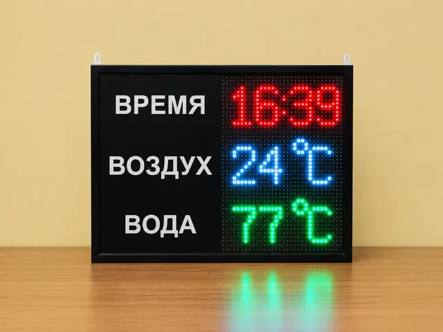 Цветное светодиодное табло для бассейна с крупными индикаторами времени