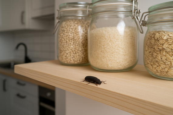 Жук шашель на полке с крупами