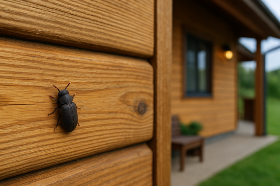 Жук на стене деревянного дома