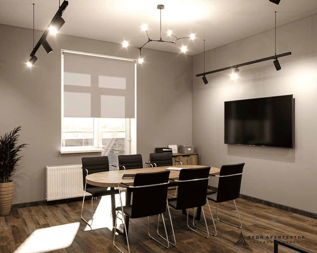 Интерьер современной переговорной в стиле лофт