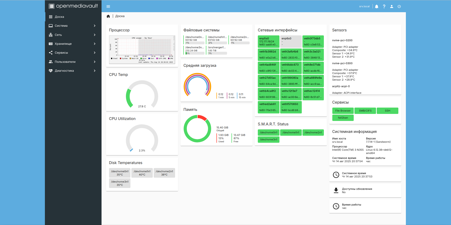 Openmediavault система управления мини-сервером SOHOserver