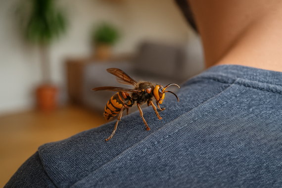 Шершень на плече человека