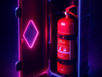 Красный пенал для огнетушителя, установленный на кузове автомобиля, по требованиям ДОПОГ