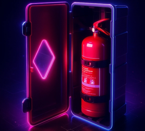 Красный пенал для огнетушителя, установленный на кузове автомобиля, по требованиям ДОПОГ