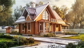 Готовый деревянный дом с террасой и отделкой из натурального дерева