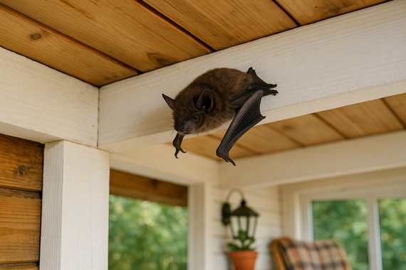 Летучая мышь на карнизе веранд