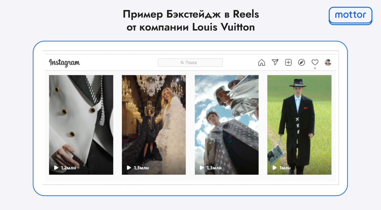 Пример Бэкстейдж в Reelsот компании Louis Vuitton