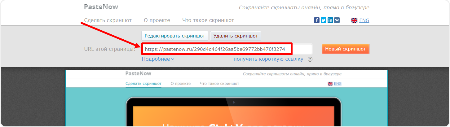 Получение ссылки на скриншот в Pastenow