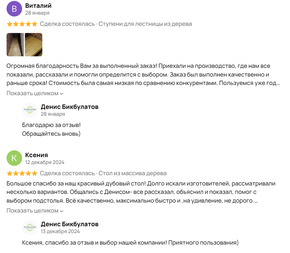 Отзывы довольных клиентов о компании ЭкоМассивУфа