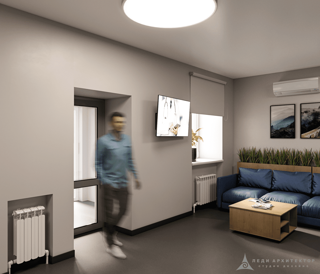 современный дизайн зоны ожидания клиники Расческов