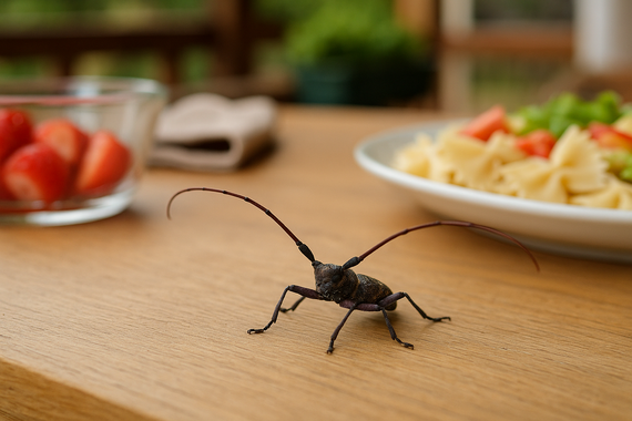Жук усач ан столе с едой