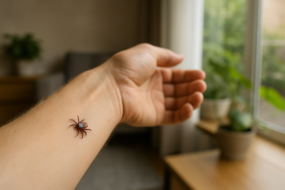 Клещ на руке человека