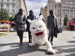 Кот у памятника THE BEATLES в Ливерпуле